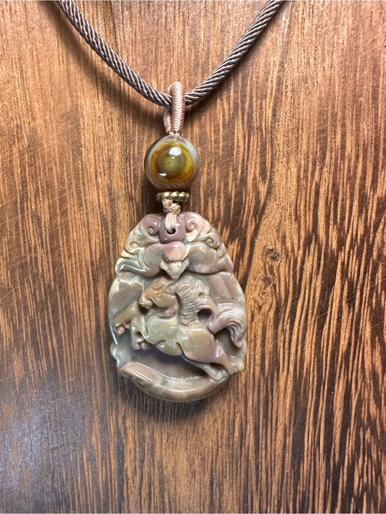 Jewelry - Alashan Agate Horse Carving Pendant Necklace on Brown Rope